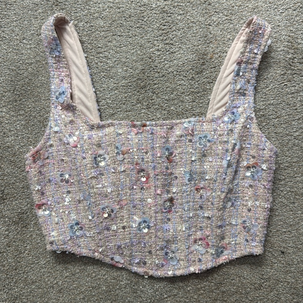 Altar'd State Pink Embellished Bustier Crop Top